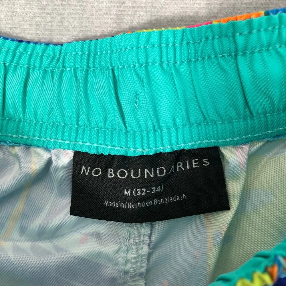 No Boundaries Swim Trunks Men's M 32-34 Blue Tropical Toucan Parrot Print Shorts